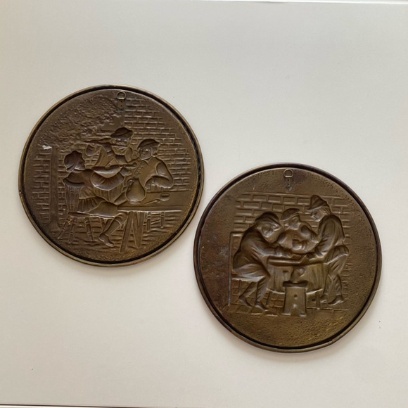 Vintage brass wall art. Antique wall art set of 2